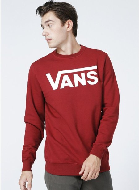 Vans Men's Classic Crew Sweatshirt - سويت شيرت فانز كلاسيك كرو للرجال لون أحمر